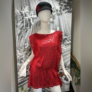 FREE PEOPLE RED SEQUINED SLEEVELESS TUNIC TOP SIZE MEDIUM